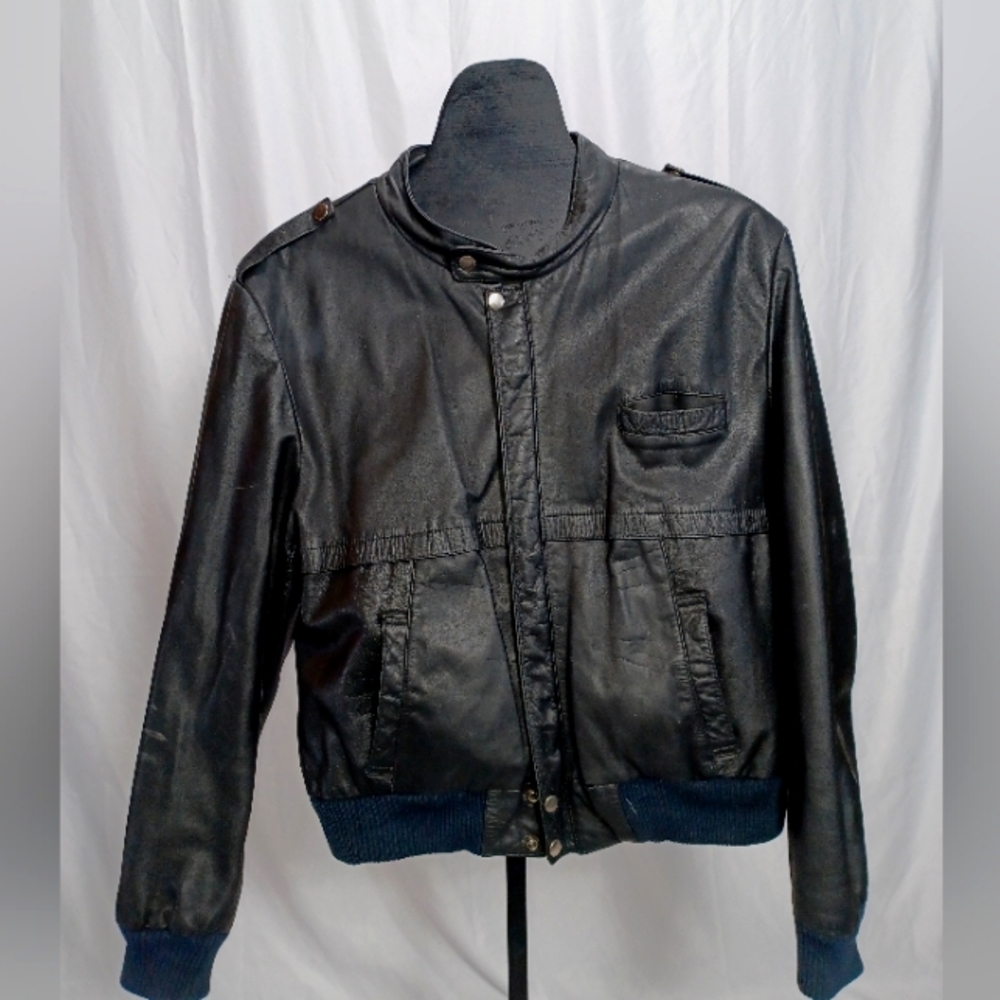 Men's Black Leather Jacket Bomber Size L $50